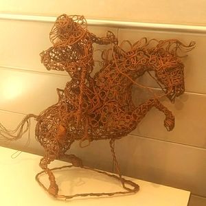 Vintage Mid Century Copper Wire Cowboy/ Horse/Bridle/Saddle Sculpture